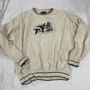 Vintage Cedar Falls Duck Sweater Cream Knit Mallard Hunting Grandpa Core 2XL